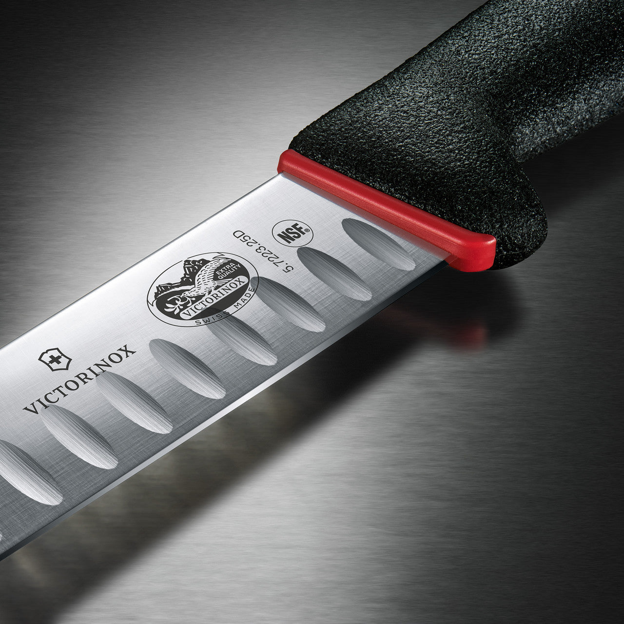 Fibrox Slaughter Knife, 25cm, Curved Narrow Blade, Fluted, Dual Grip