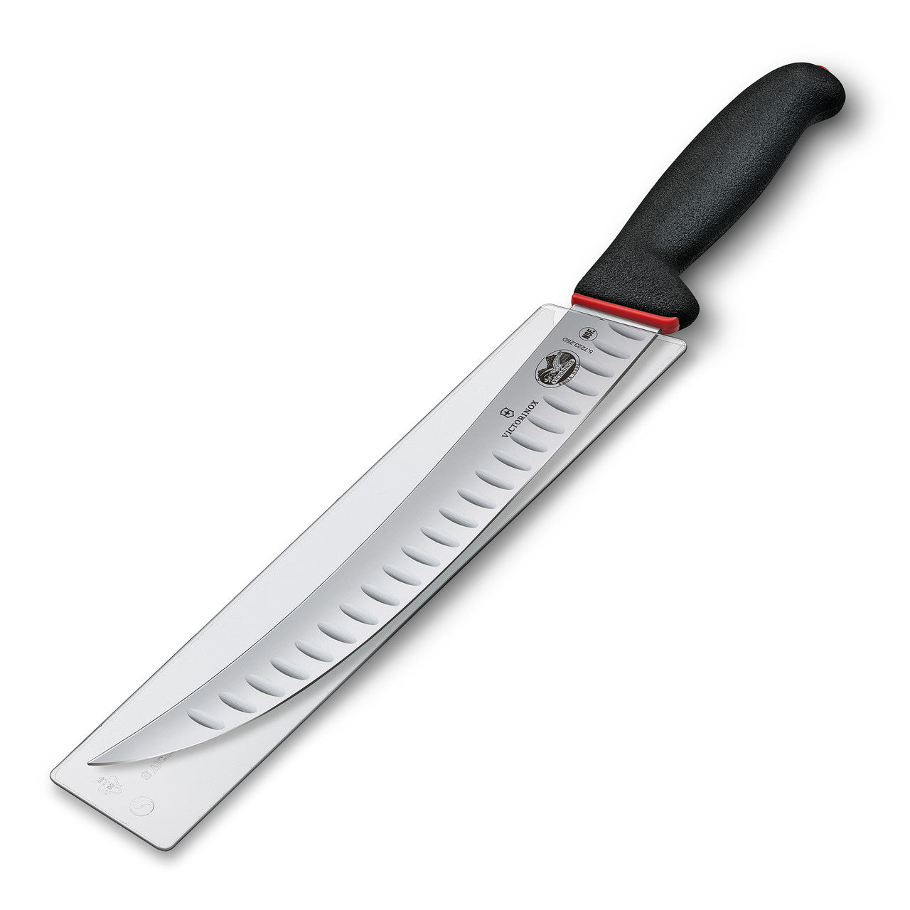 Fibrox Slaughter Knife, 25cm, Curved Narrow Blade, Fluted, Dual Grip