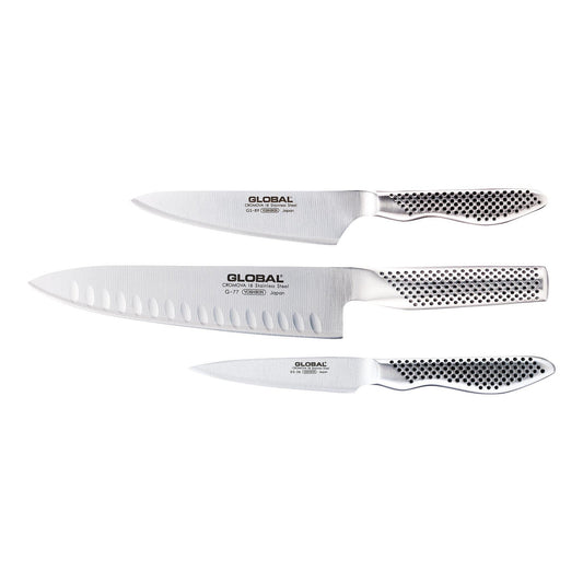 Classic 3 Piece Knife Set with Fluted Cooks Knife