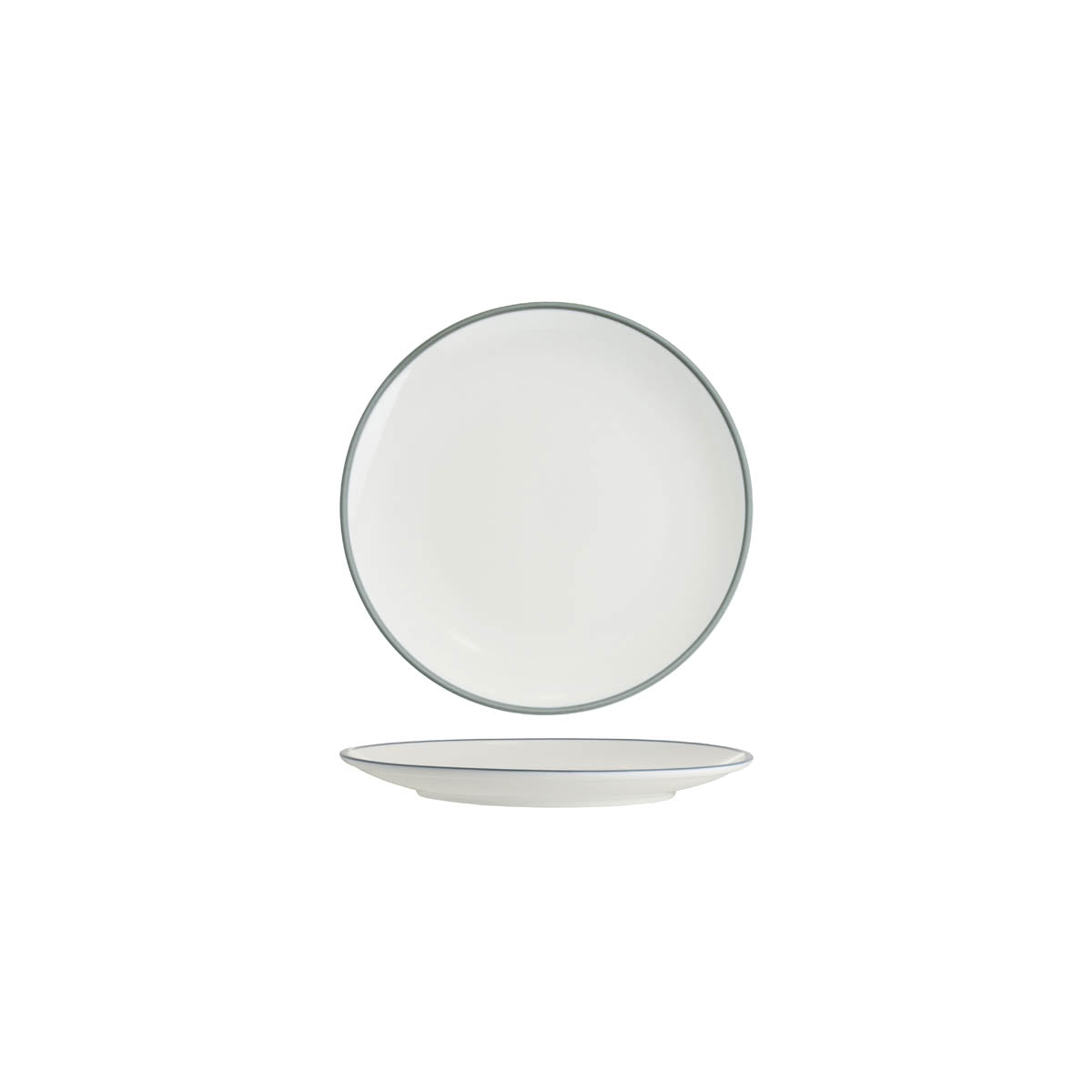Tablekraft Core Round Coupe Plate - White/Grey Rim, 200mm, Box of 6