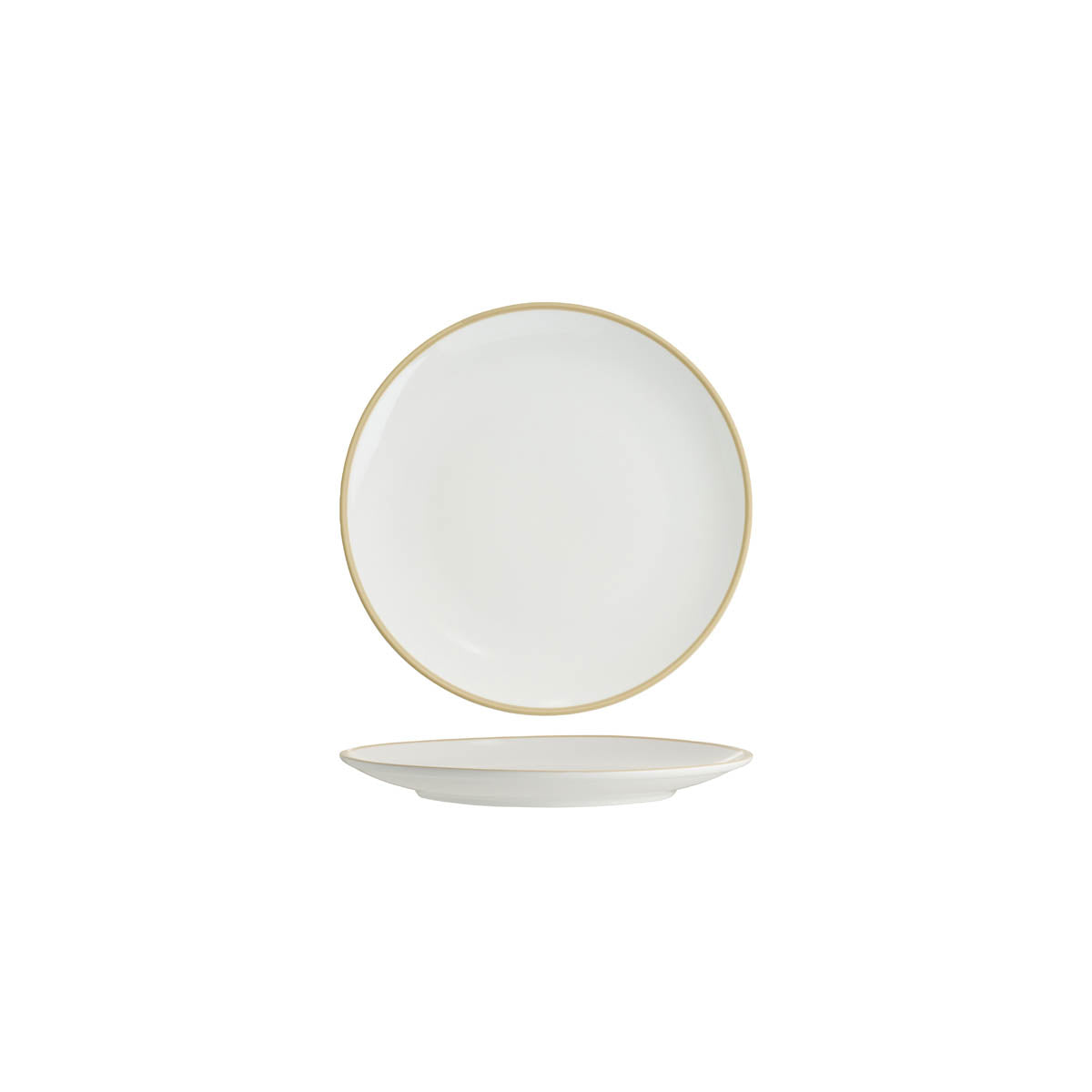 Tablekraft Core Round Coupe Plate - White/Natural Rim, 200mm, Box of 6