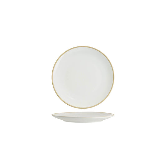 Tablekraft Core Round Coupe Plate - White/Natural Rim, 200mm, Box of 6