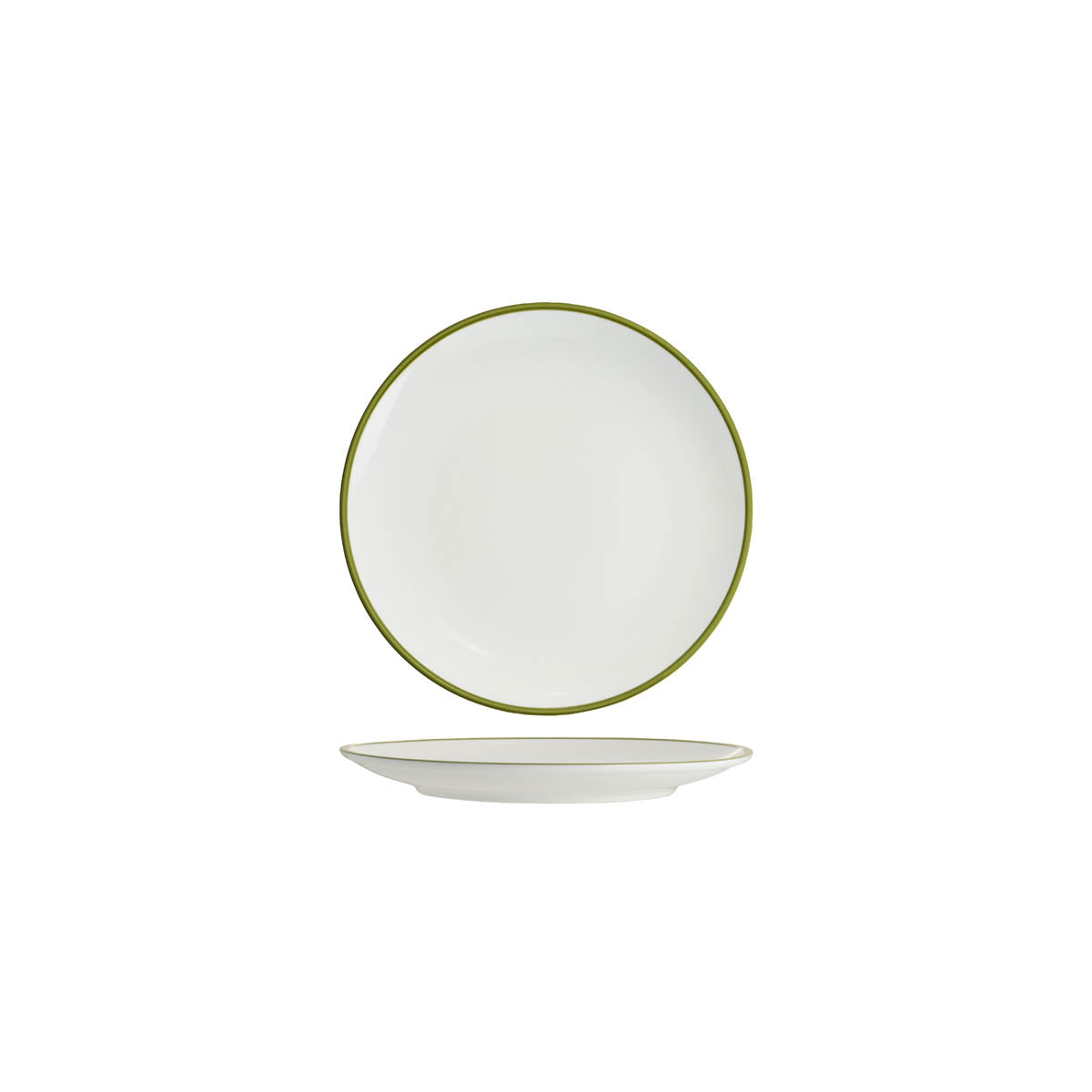 Tablekraft Core Round Coupe Plate - White/Olive Green Rim, 200mm, Box of 6