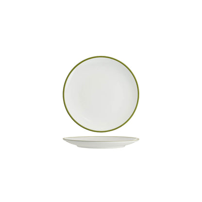 Tablekraft Core Round Coupe Plate - White/Olive Green Rim, 200mm, Box of 6