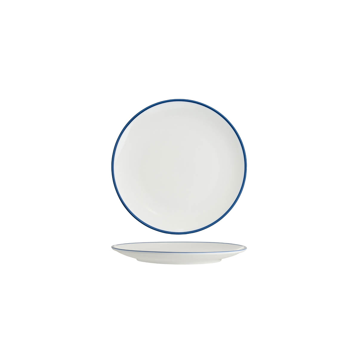 Tablekraft Core Round Coupe Plate - White/Royal Blue Rim, 200mm, Box of 6