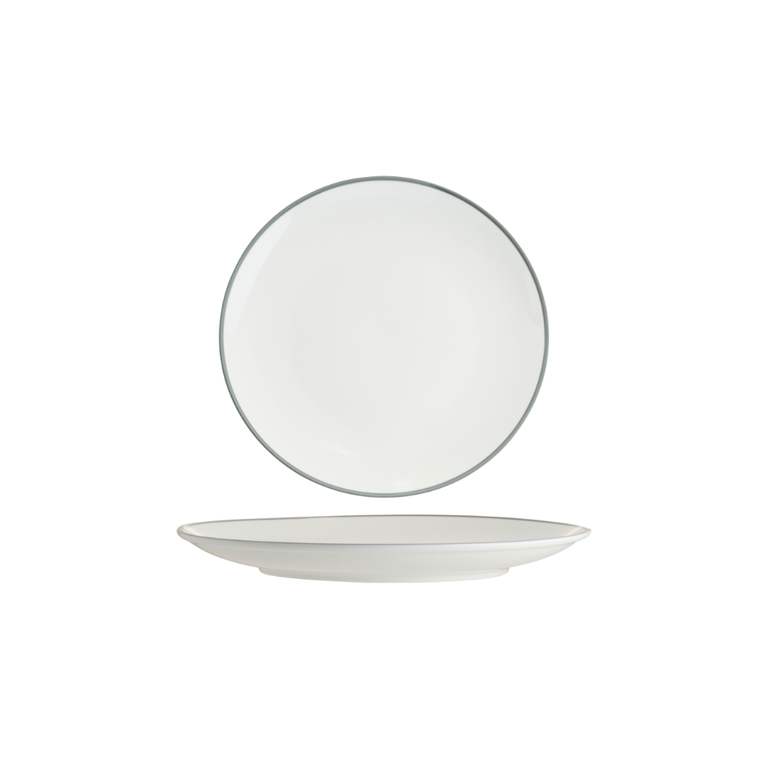 Tablekraft Core Round Coupe Plate - White/Grey Rim, 225mm, Box of 6