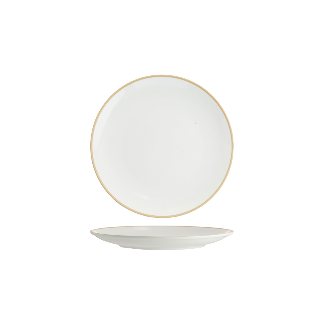 Tablekraft Core Round Coupe Plate - White/Natural Rim, 225mm, Box of 6