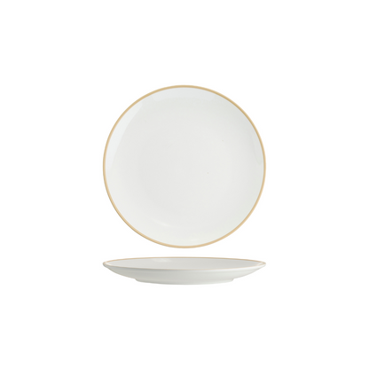 Tablekraft Core Round Coupe Plate - White/Natural Rim, 225mm, Box of 6