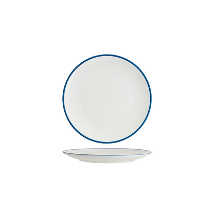 Tablekraft Core Round Coupe Plate - White/Royal Blue Rim, 225mm, Box of 6