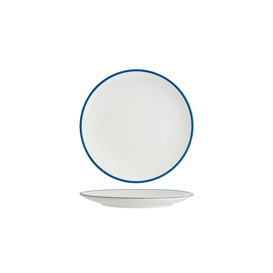 Tablekraft Core Round Coupe Plate - White/Royal Blue Rim, 225mm, Box of 6