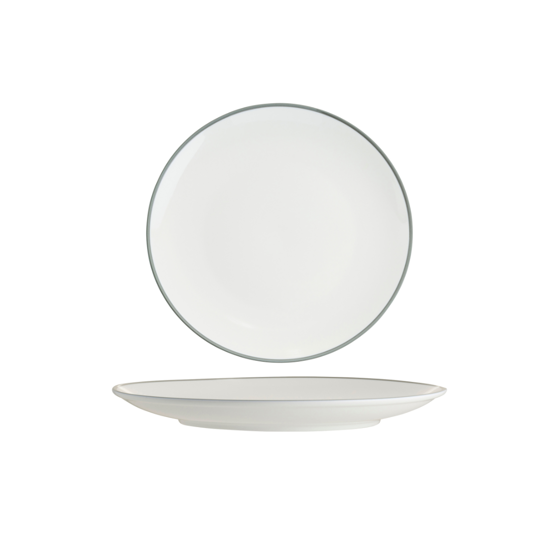 Tablekraft Core Round Coupe Plate - White/Grey Rim, 260mm, Box of 4
