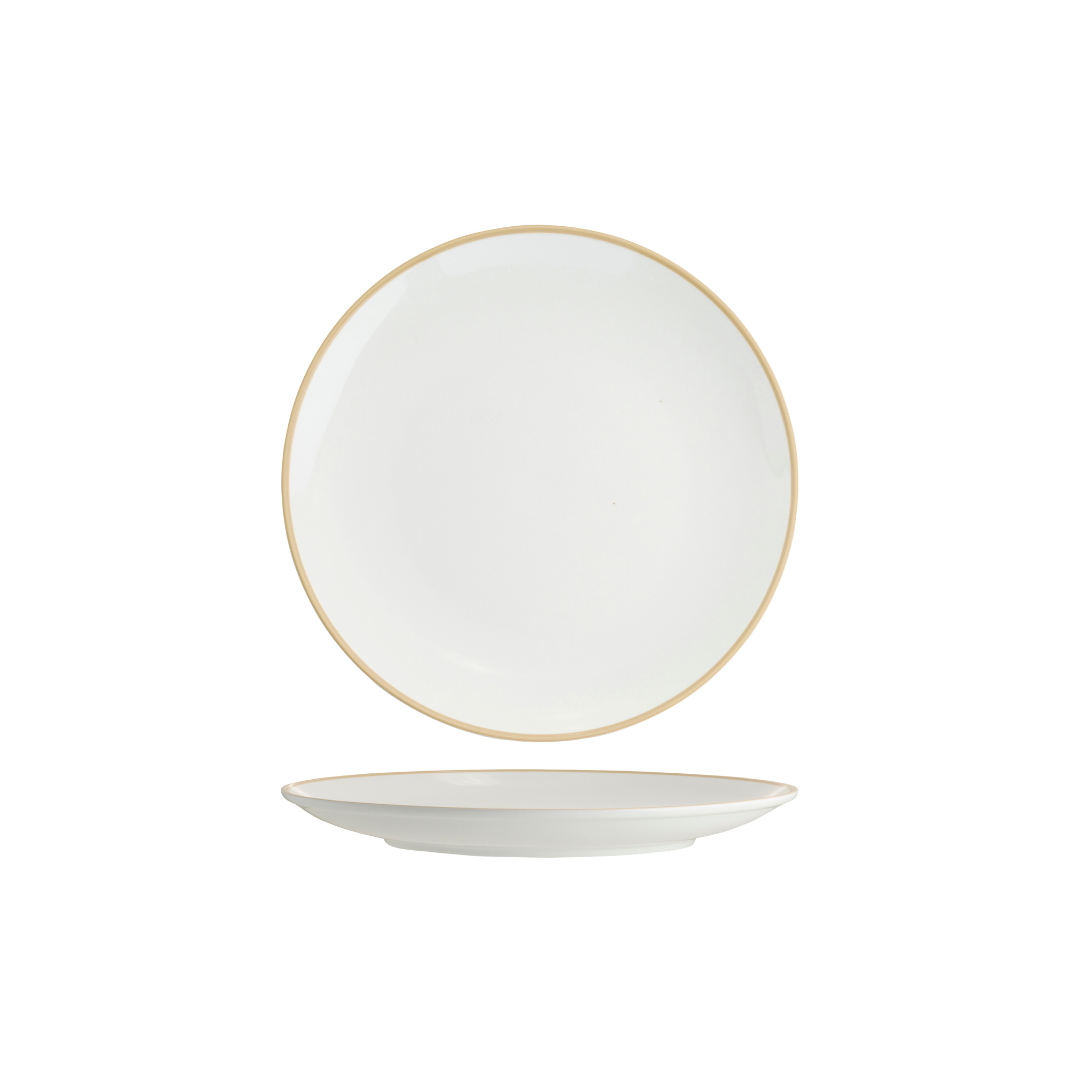 Tablekraft Core Round Coupe Plate - White/Natural Rim, 260mm, Box of 4