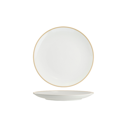 Tablekraft Core Round Coupe Plate - White/Natural Rim, 260mm, Box of 4