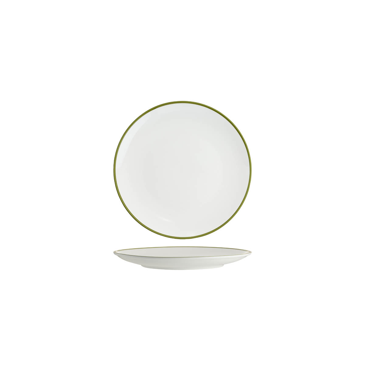 Tablekraft Core Round Coupe Plate - White/Olive Green Rim, 260mm, Box of 4