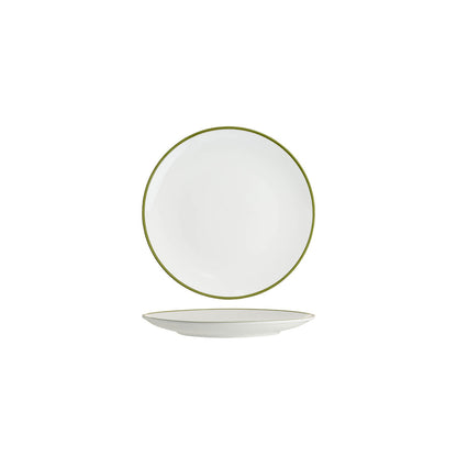 Tablekraft Core Round Coupe Plate - White/Olive Green Rim, 260mm, Box of 4
