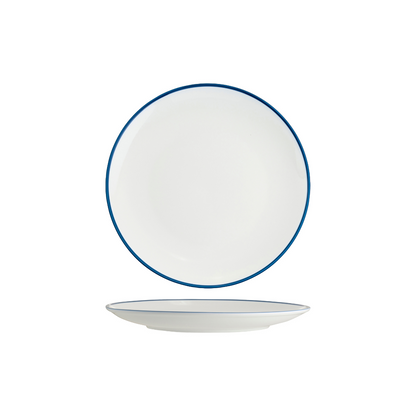 Tablekraft Core Round Coupe Plate - White/Royal Blue Rim, 260mm, Box of 4