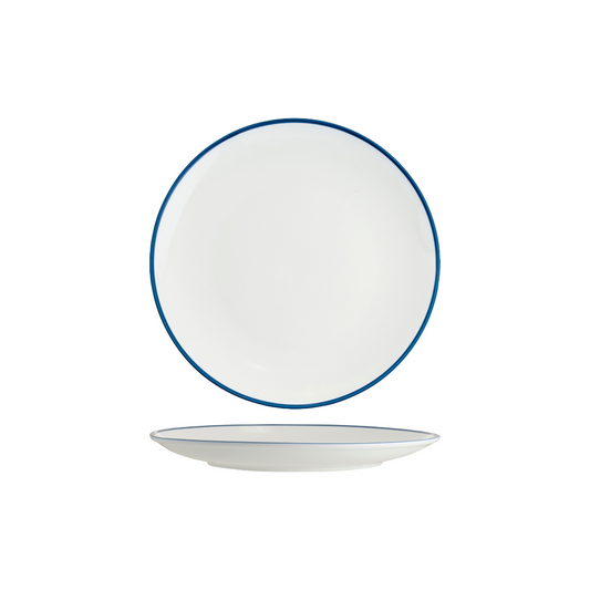 Tablekraft Core Round Coupe Plate - White/Royal Blue Rim, 260mm, Box of 4