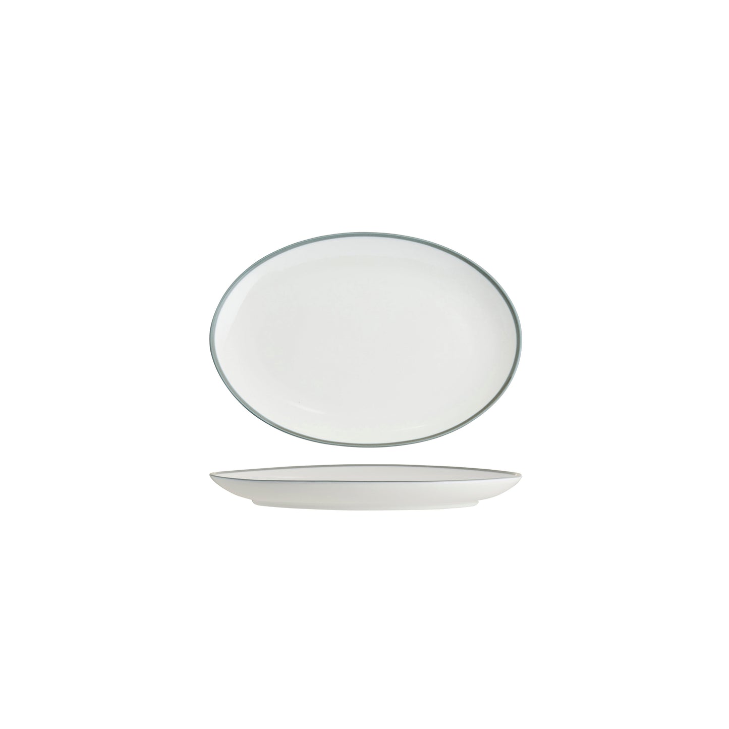 Tablekraft Core Oval Coupe Plate  - White/Grey Rim, 230x165x22mm, Box of 6