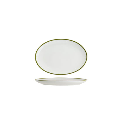 Tablekraft Core Oval Coupe Plate  - White/Olive Green Rim, 230x165x22mm, Box of 6