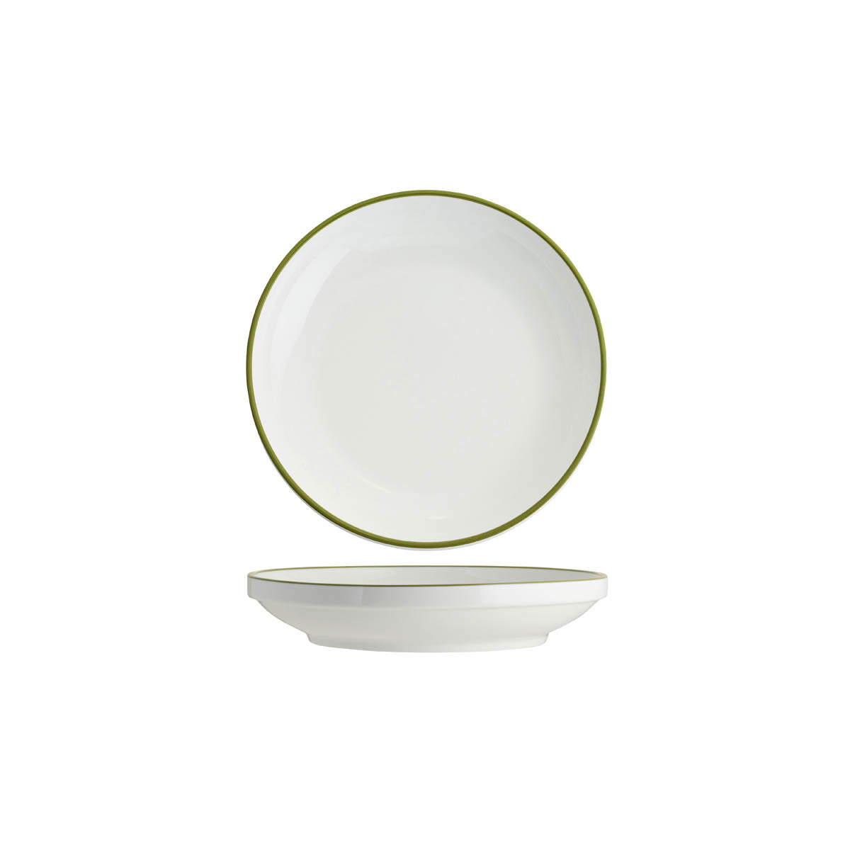 Tablekraft Core Round Bowl Walled Lip - White/Olive Green Rim, 230x43mm, Box of 4