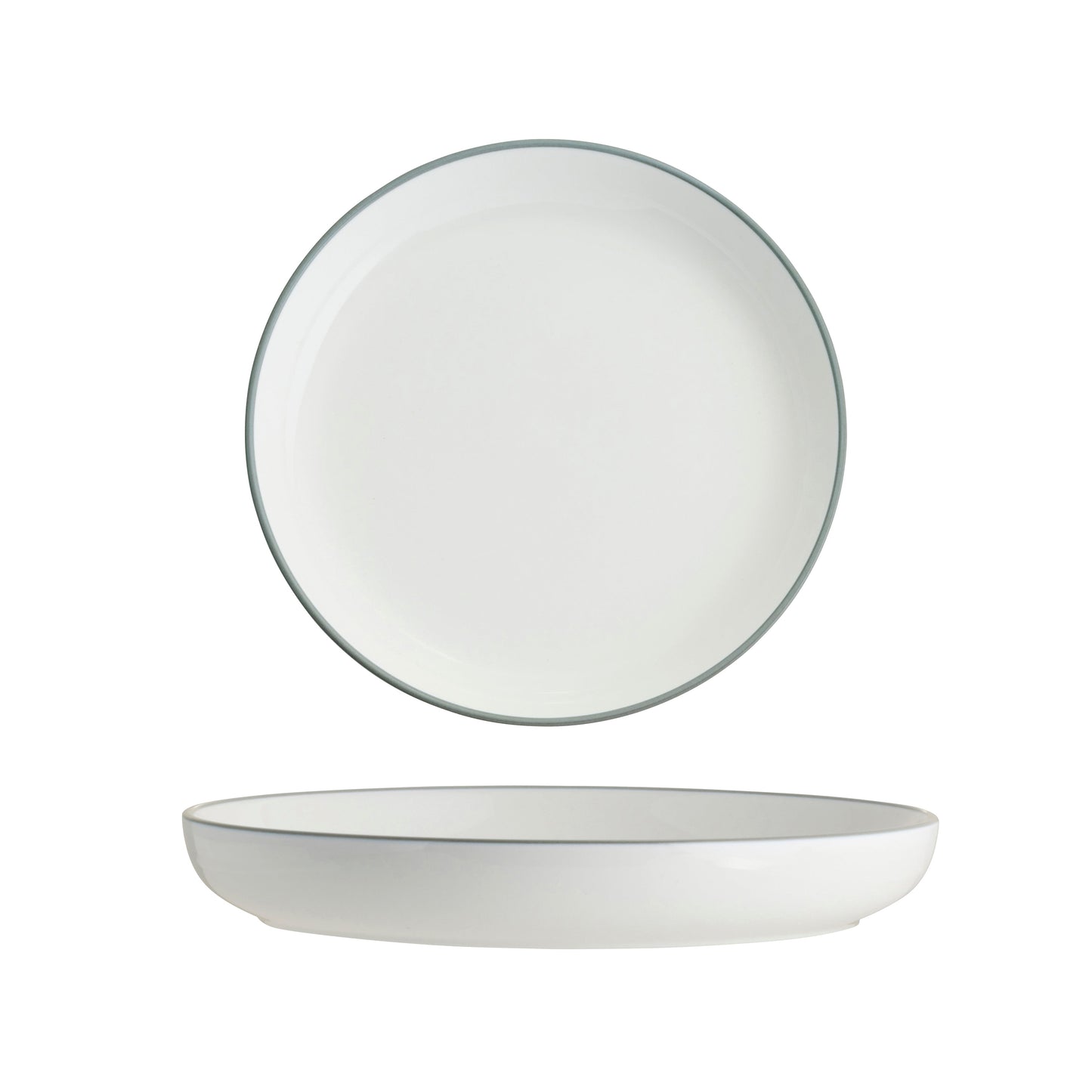 Tablekraft Core Walled Lip Round Plate -  White/Grey Rim, 200x23mm, Box of 4