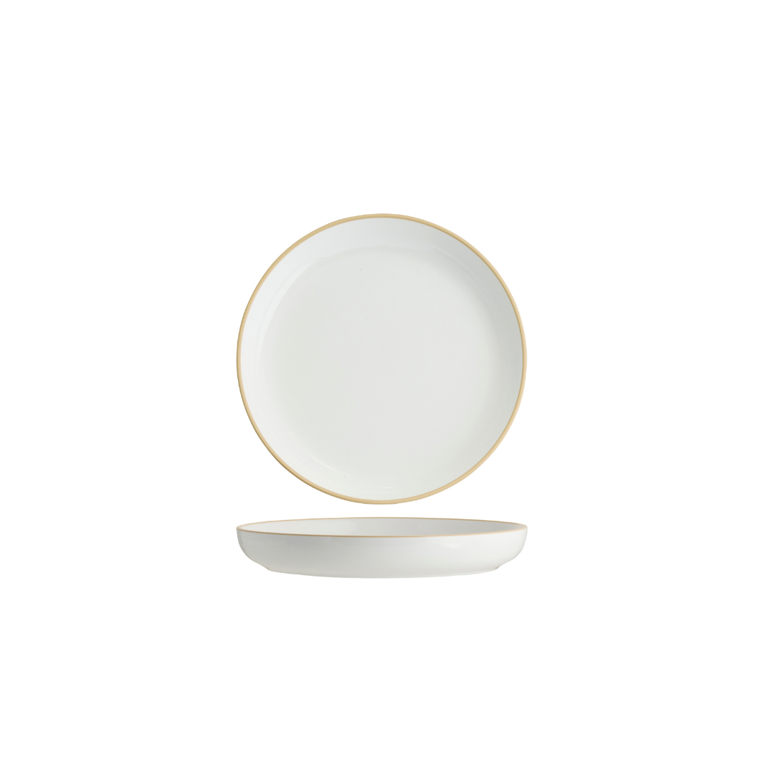 Tablekraft Core Walled Lip Round Plate -  White/Natural Rim, 200x23mm, Box of 4