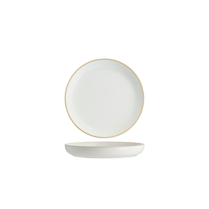 Tablekraft Core Walled Lip Round Plate -  White/Natural Rim, 200x23mm, Box of 4