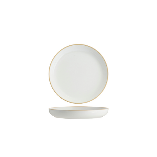Tablekraft Core Walled Lip Round Plate -  White/Natural Rim, 200x23mm, Box of 4