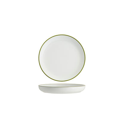 Tablekraft Core Walled Lip Round Plate -  White/Olive Green Rim, 200x23mm, Box of 4