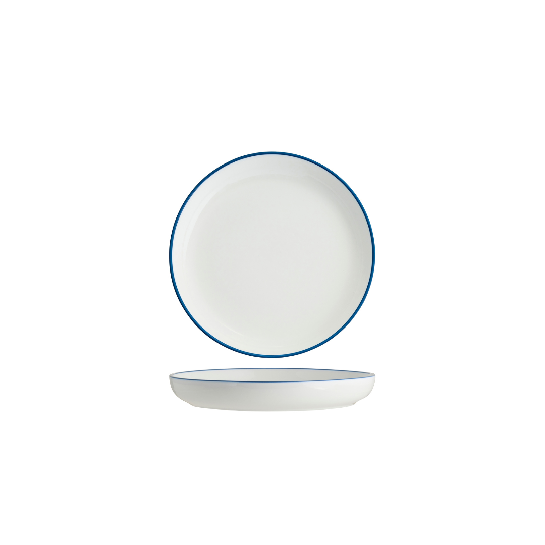 Tablekraft Core Walled Lip Round Plate -  White/Royal Blue Rim, 200x23mm, Box of 4