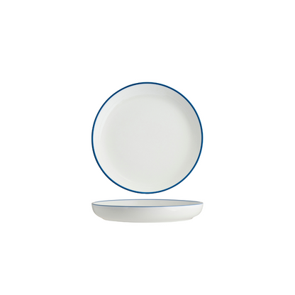 Tablekraft Core Walled Lip Round Plate -  White/Royal Blue Rim, 200x23mm, Box of 4
