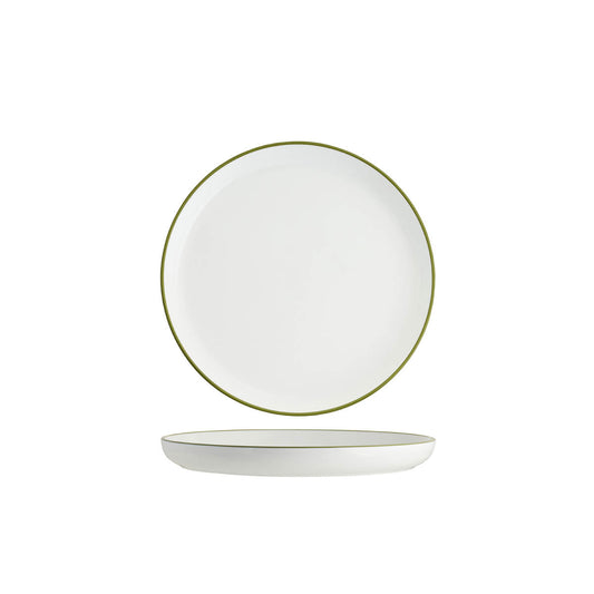 Tablekraft Core Walled Lip Round Plate -  White/Olive Green Rim, 270x26mm, Box of 3