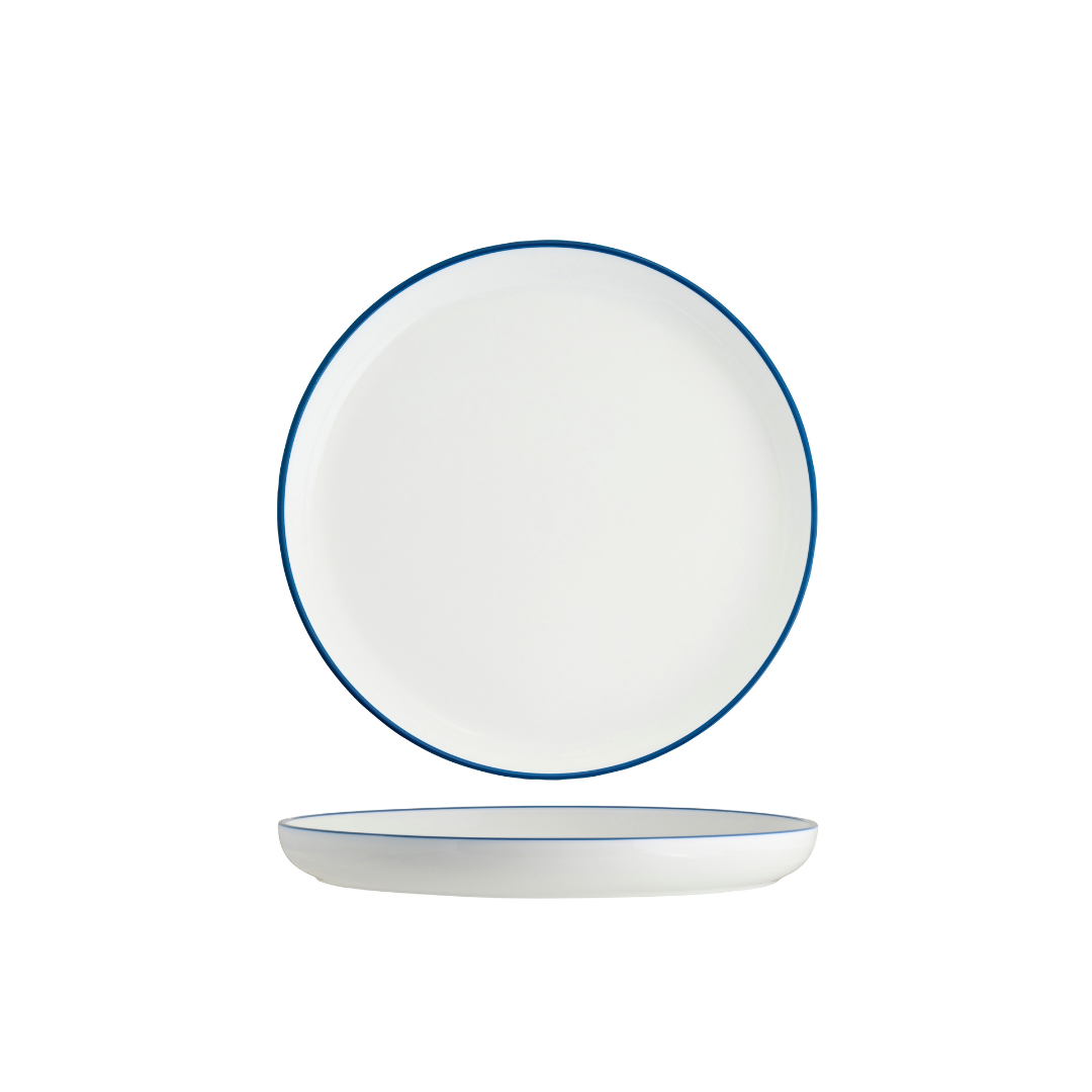 Tablekraft Core Walled Lip Round Plate -   White/Royal Blue Rim, 270x26mm, Box of 3