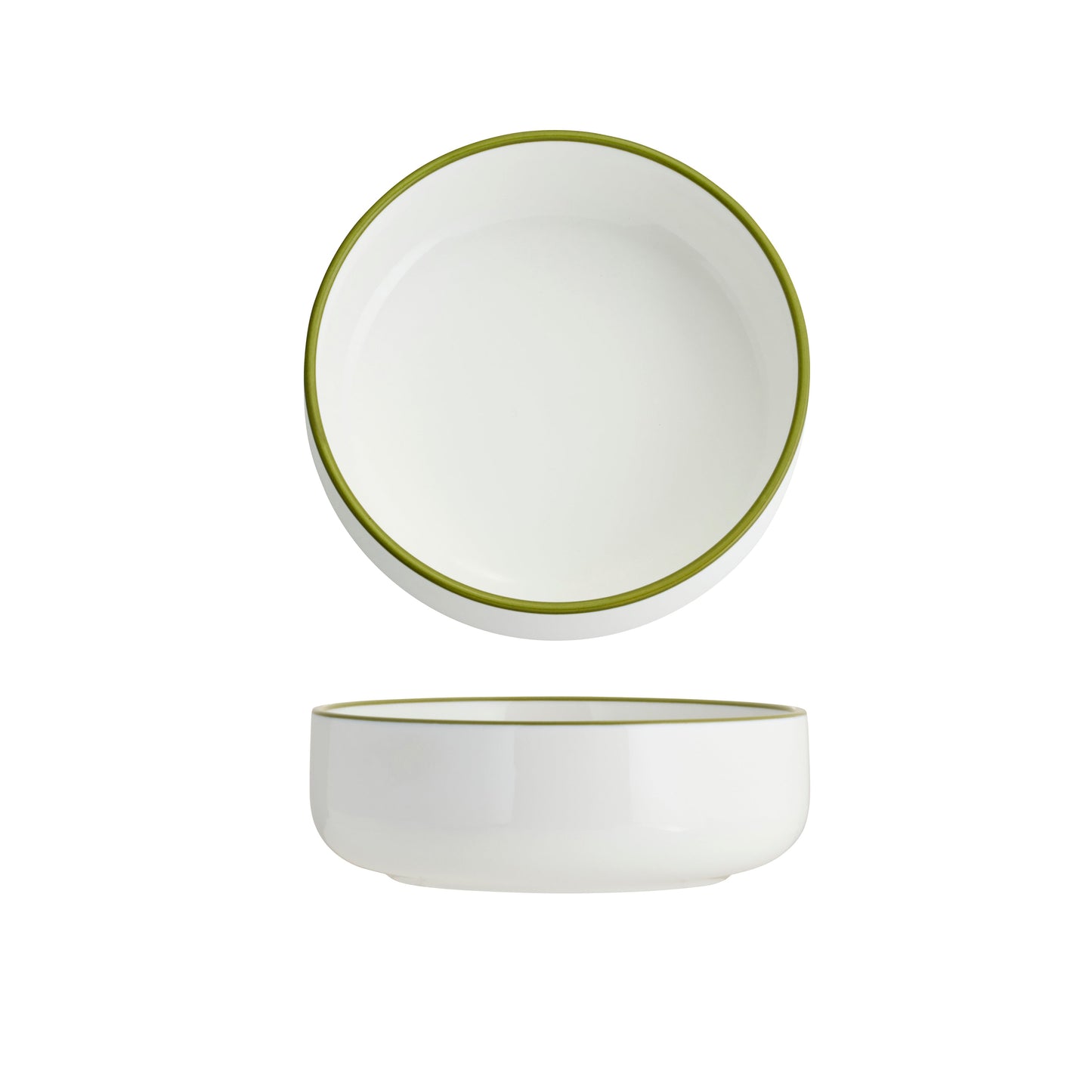 Tablekraft Core Round Deep Bowl - White/Olive Green Rim - 130x45mm, Box of 6