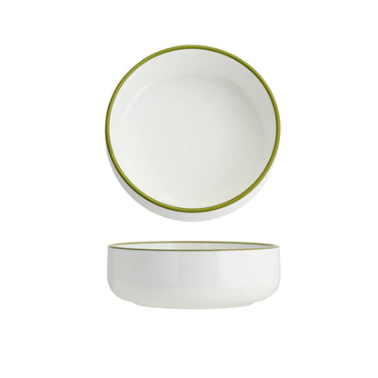 Tablekraft Core Round Deep Bowl - White/Olive Green Rim - 130x45mm, Box of 6