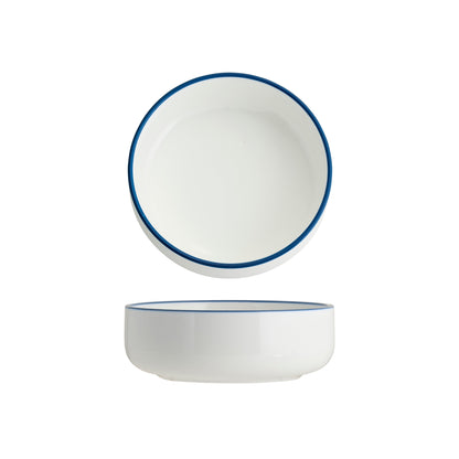 Tablekraft Core Round Deep Bowl - White/Royal Blue Rim - 130x45mm, Box of 6