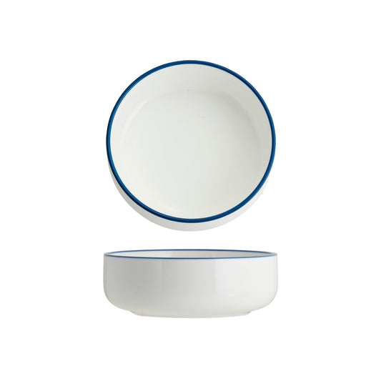 Tablekraft Core Round Deep Bowl - White/Royal Blue Rim - 130x45mm, Box of 6