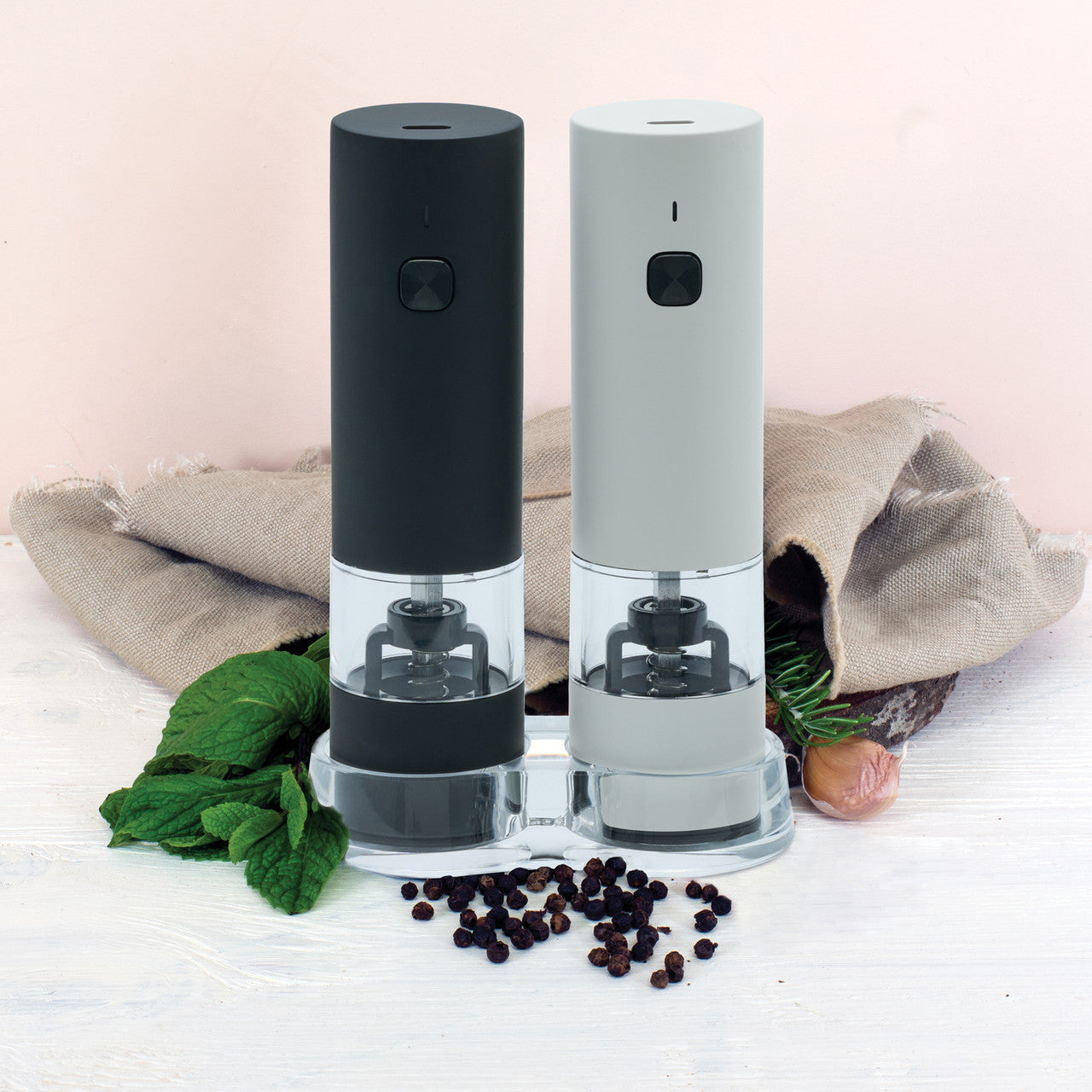 Electric Rechargable Salt and Pepper Mill Set, Black and White Matte - 17ml