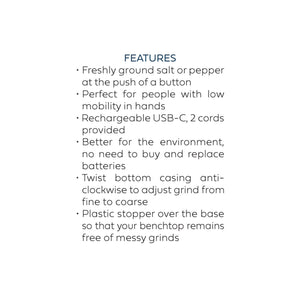 Electric Rechargable Salt and Pepper Mill Set, Black and White Matte - 17ml