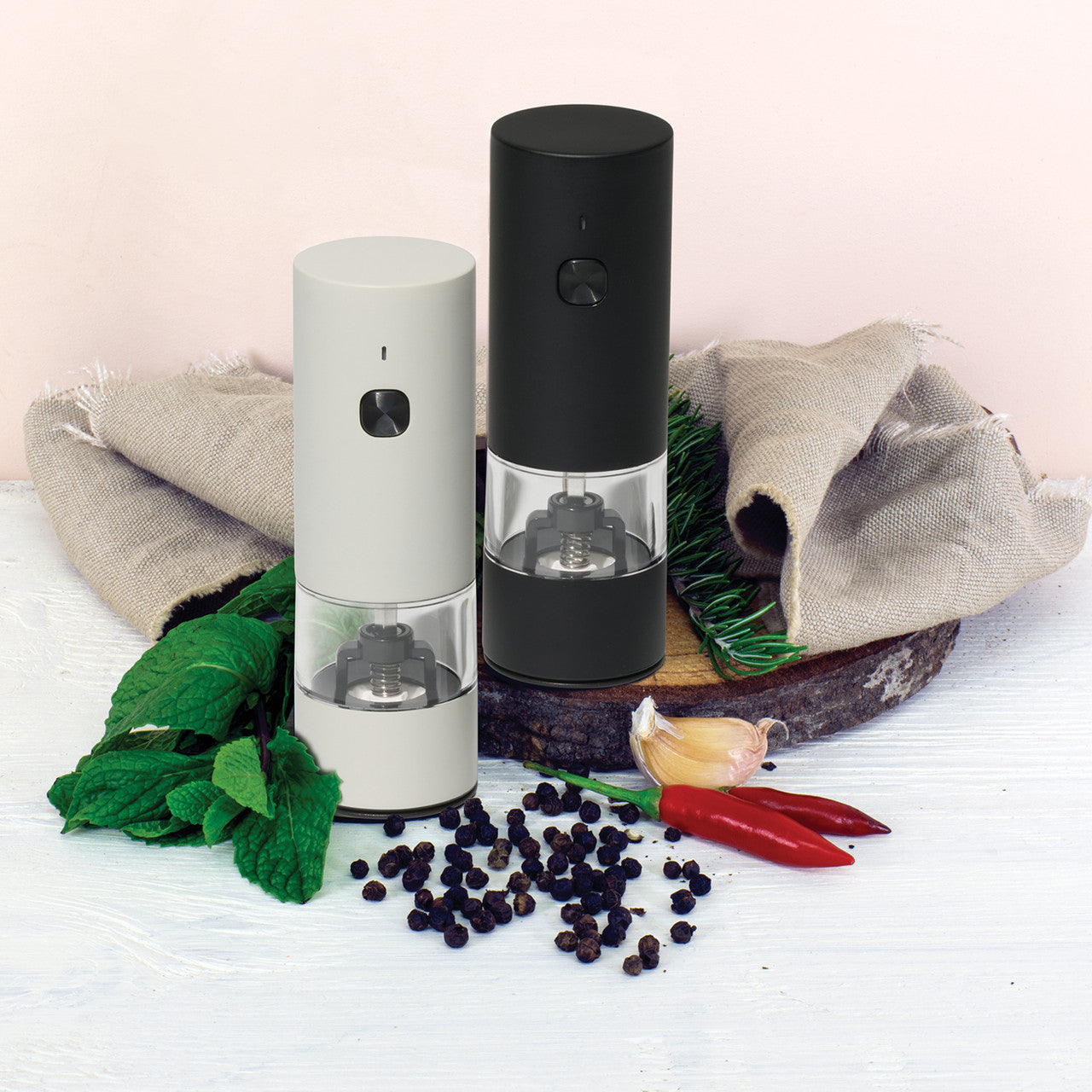 Electric Rechargable Salt and Pepper Mill Set, Black and White Matte - 35ml