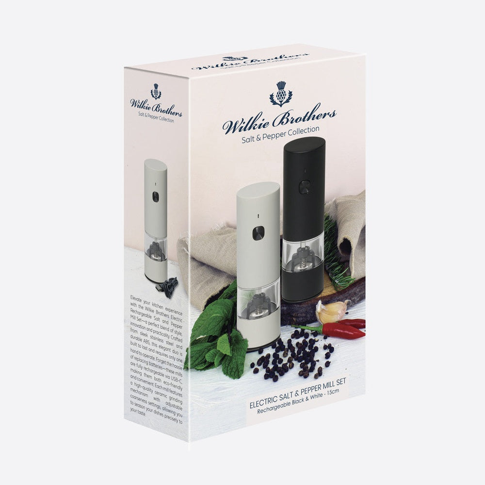 Electric Rechargable Salt and Pepper Mill Set, Black and White Matte - 35ml