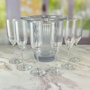 D-Still Bamboo Champagne Bucket & Flutes Set - 3.8L, 6 Flutes, 145ml