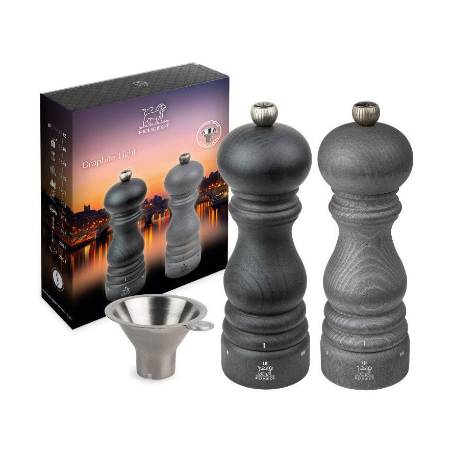 Paris Graphite Light u'Select Salt & Pepper Mill Duo with Stainless Steel Funnel, 18cm