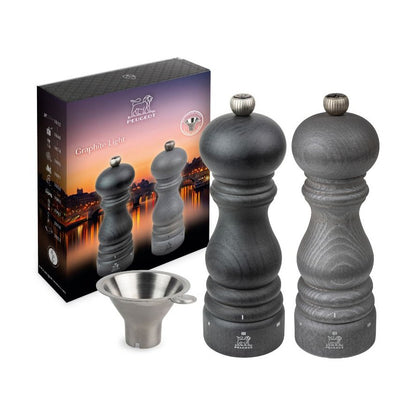 Paris Graphite Light u'Select Salt & Pepper Mill Duo with Stainless Steel Funnel, 18cm