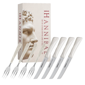 Samura HANNIBAL Steak Knife and Fork - Set for 4, White Handle - Kitchenly