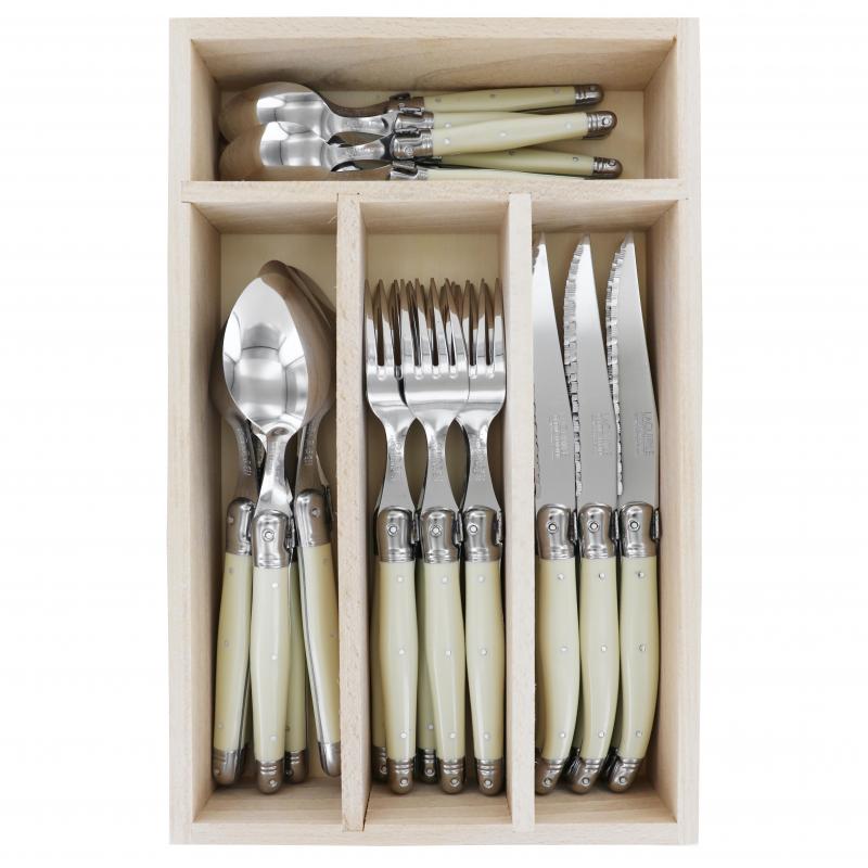 André Verdier Laguiole Debutant Ivory Cutlery Set with Tray - 24 Piece
