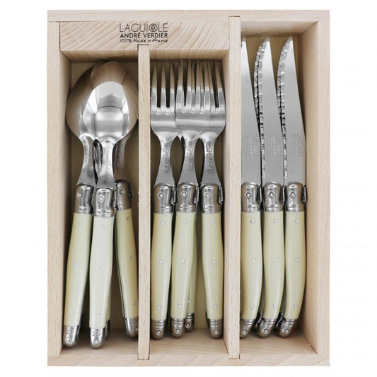 André Verdier Laguiole Debutant Ivory Cutlery Set with Tray - 18 Piece
