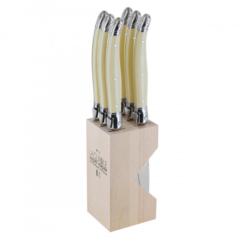 André Verdier Laguiole Debutant Ivory Steak Knife with Block - 6 Piece