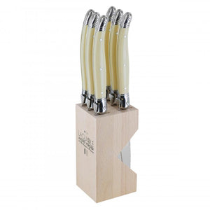 André Verdier Laguiole Debutant Ivory Steak Knife with Block - 6 Piece