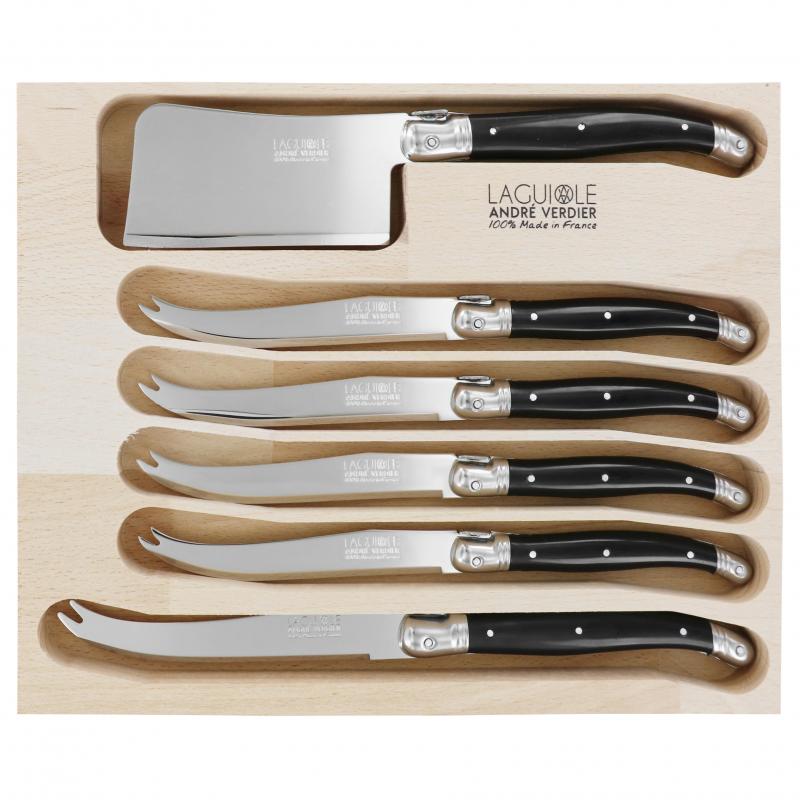 André Verdier Laguiole Debutant Black Cheese Knife Set - 6 Piece